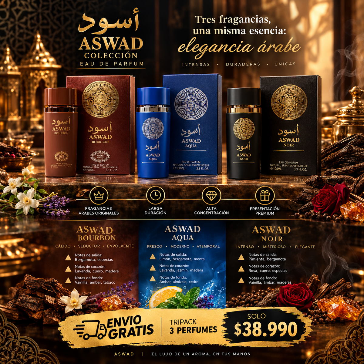 ASWAD™ PACK PERFUMES ÁRABE HOMBRE - 100ml